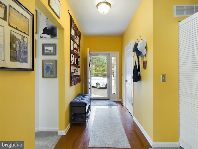 entryway featuring dark wood-type flooring