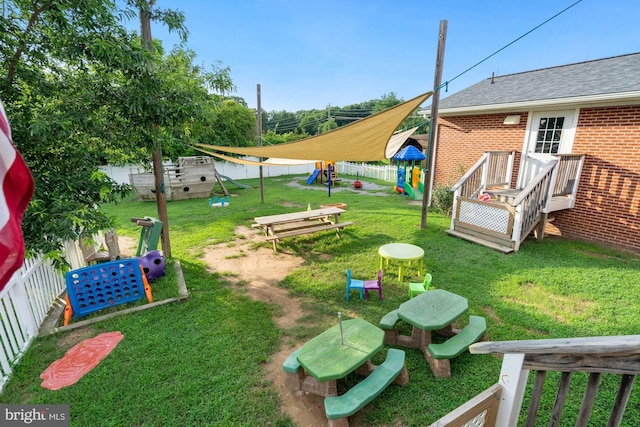 view of yard with a playground