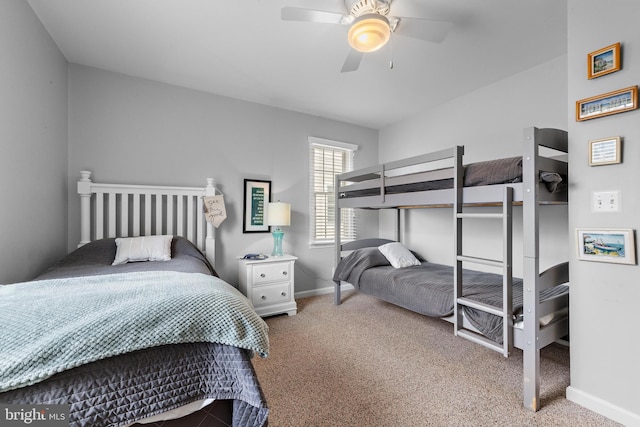 bedroom featuring ceiling fan and carpet flooring