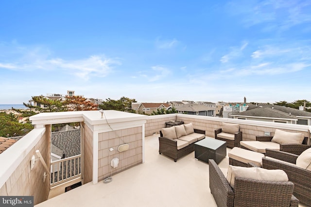 view of patio / terrace featuring an outdoor hangout area and a balcony