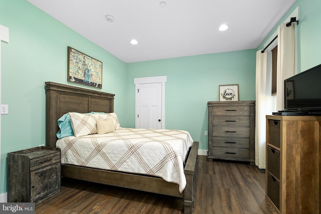 bedroom featuring dark hardwood / wood-style flooring