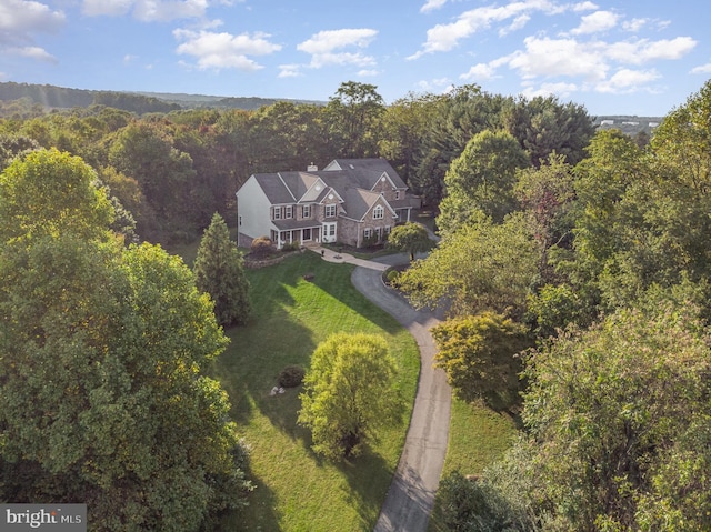 bird's eye view featuring a view of trees