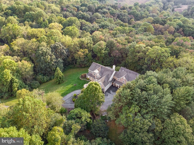 drone / aerial view with a forest view