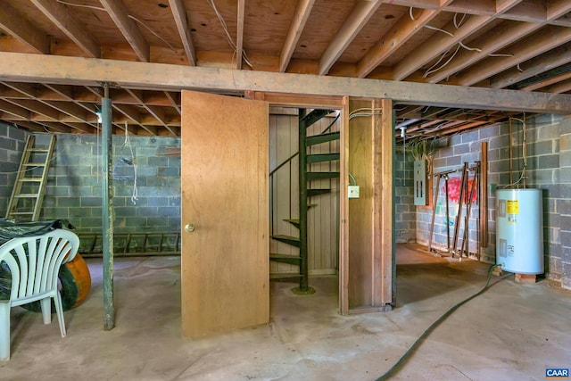 basement featuring electric water heater