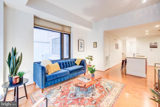 living room with light hardwood / wood-style floors