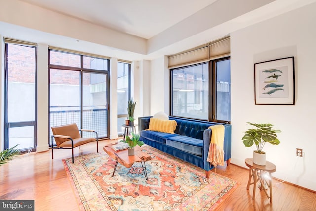 living area with hardwood / wood-style flooring