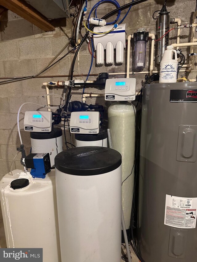 utility room with electric water heater