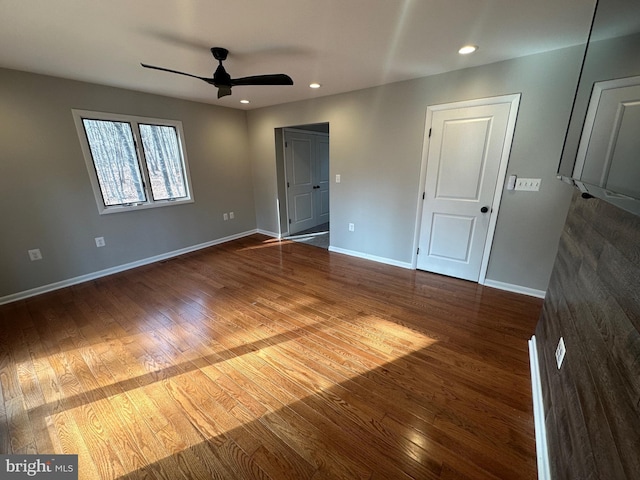 206 Mustang Ct, Gambrills, MD 21054 - empty room featuring recessed lighting, baseboards, a ceiling fan, and wood finished floors