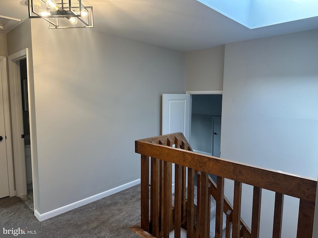 206 Mustang Ct, Gambrills, MD 21054 - stairway with baseboards, a skylight, a chandelier, and carpet