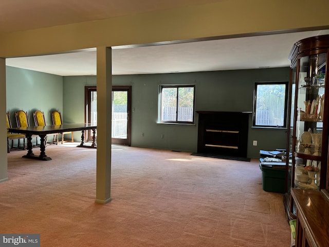 living room with light carpet