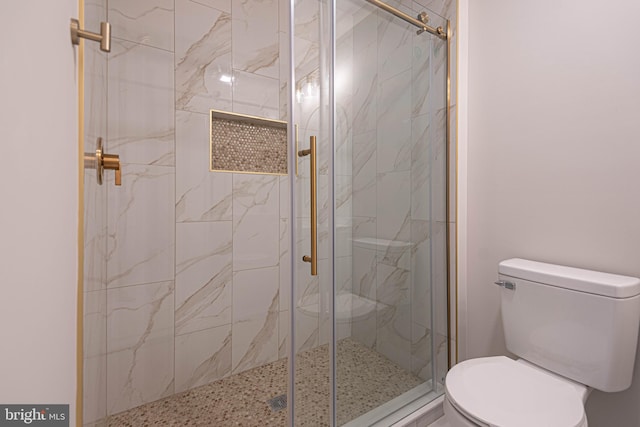 bathroom with toilet and walk in shower