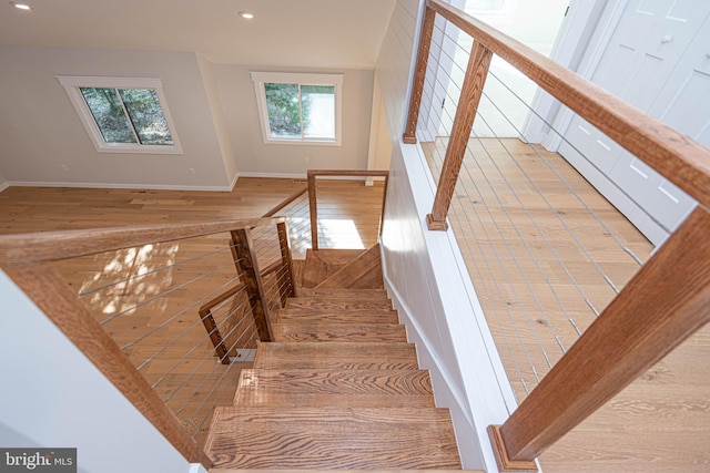 staircase featuring hardwood / wood-style flooring