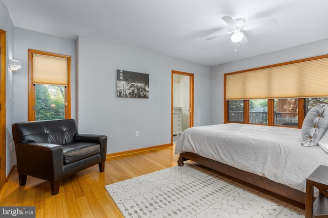 bedroom featuring ceiling fan and hardwood / wood-style flooring