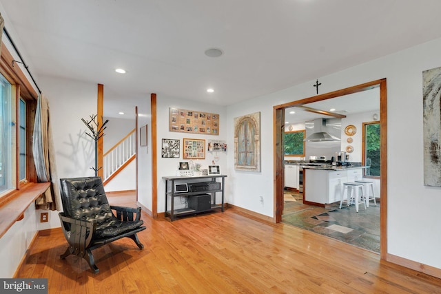 living area featuring light wood-type flooring