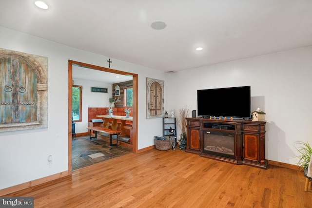 living room with light wood-type flooring