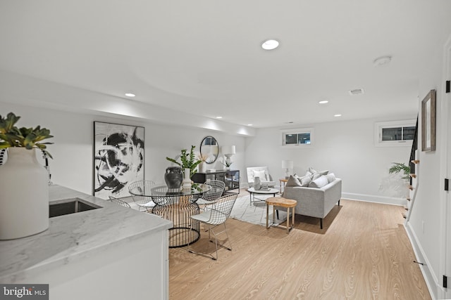 living room with light wood-type flooring