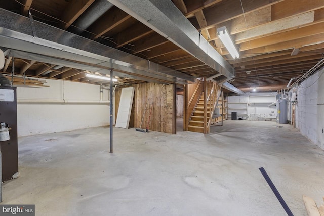 basement featuring water heater