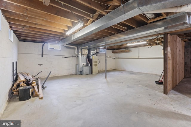 basement featuring heating unit