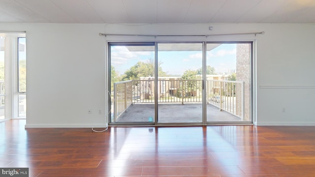 spare room with dark hardwood / wood-style flooring and a wealth of natural light