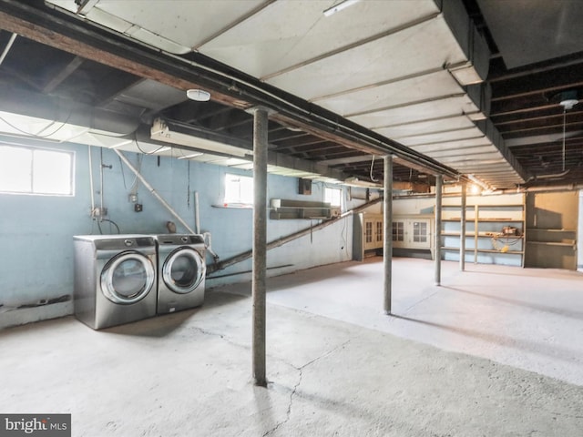 basement with independent washer and dryer and plenty of natural light