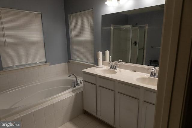 5 Cedarhouse Ct, Rosedale, MD 21237 - bathroom with a garden tub, a stall shower, double vanity, and tile patterned flooring