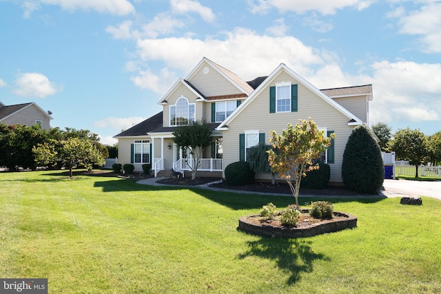 view of front of home featuring a porch and a front yard