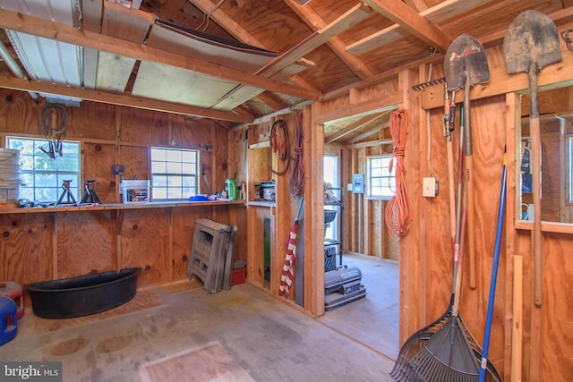 miscellaneous room with plenty of natural light and wood walls