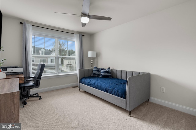 bedroom featuring carpet floors and ceiling fan