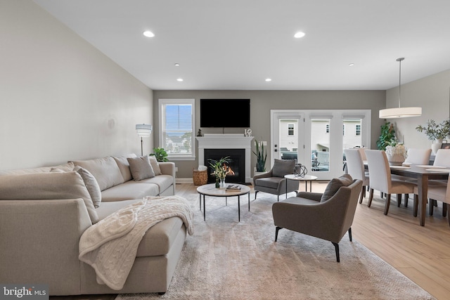 living room featuring light wood-type flooring