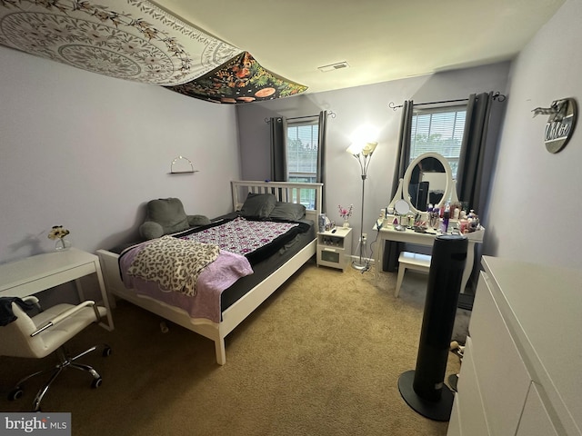 carpeted bedroom with multiple windows