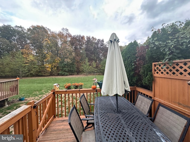 wooden deck featuring a yard