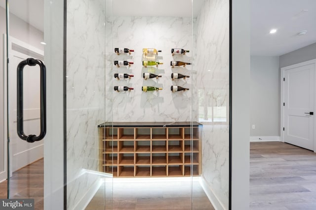 wine cellar featuring hardwood / wood-style flooring