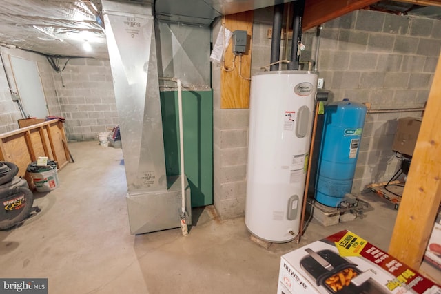 utility room featuring electric water heater and heating unit