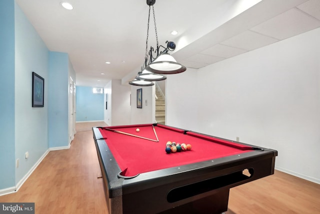 playroom with wood-type flooring and billiards