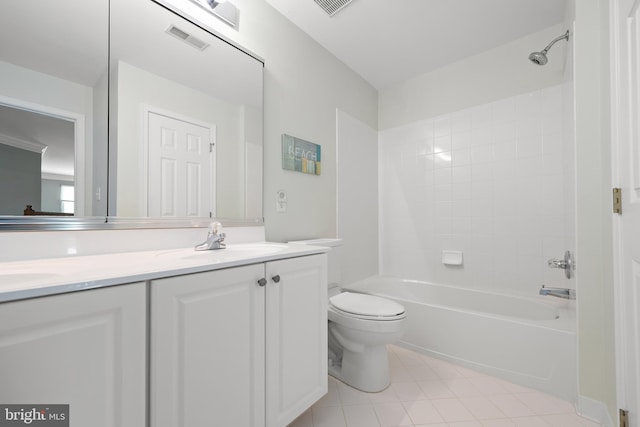 full bathroom with tile patterned floors, vanity, toilet, and tub / shower combination