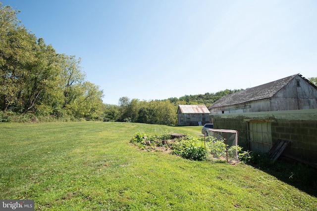 view of yard featuring an outbuilding