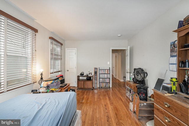 bedroom with light hardwood / wood-style flooring