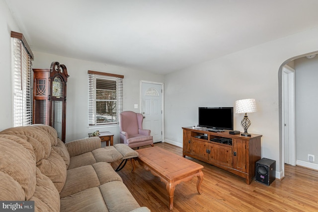 living room featuring light wood-type flooring