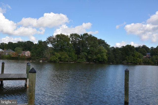 view of dock with a water view