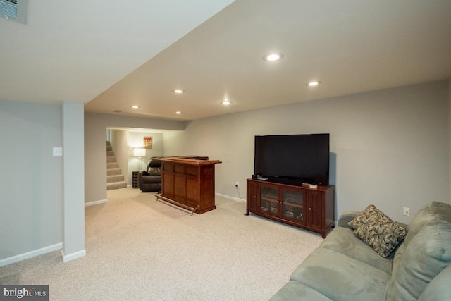 living room with light carpet