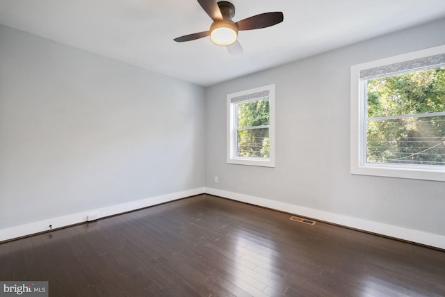 unfurnished room featuring wood-type flooring and ceiling fan