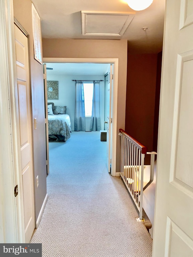 hallway with light carpet