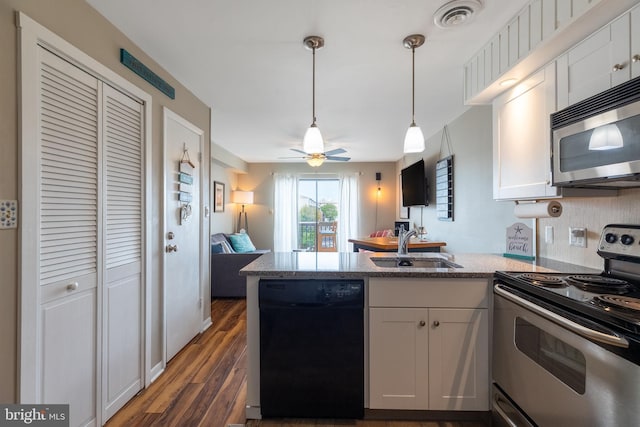 kitchen featuring white cabinetry, appliances with stainless steel finishes, sink, and dark hardwood / wood-style flooring