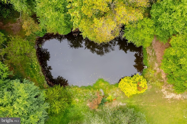 bird's eye view featuring a water view