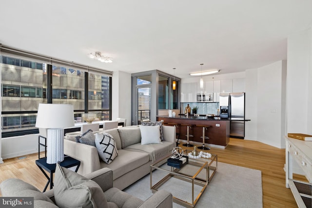 living room with light hardwood / wood-style floors