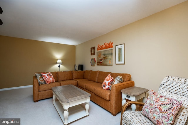 living room with light colored carpet