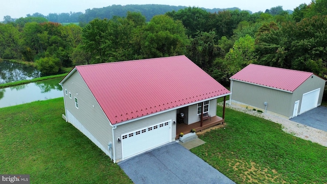 aerial view with a water view