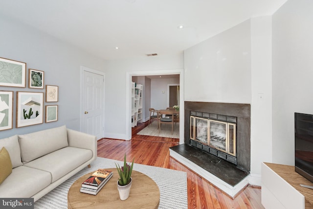 living room with hardwood / wood-style flooring