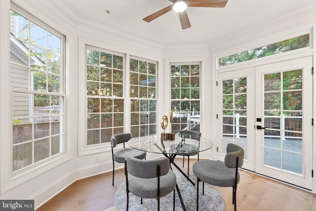 sunroom with ceiling fan