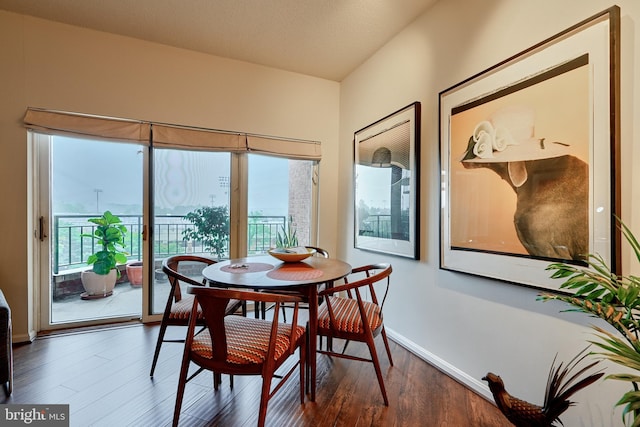 dining area featuring a wealth of natural light and dark hardwood / wood-style floors